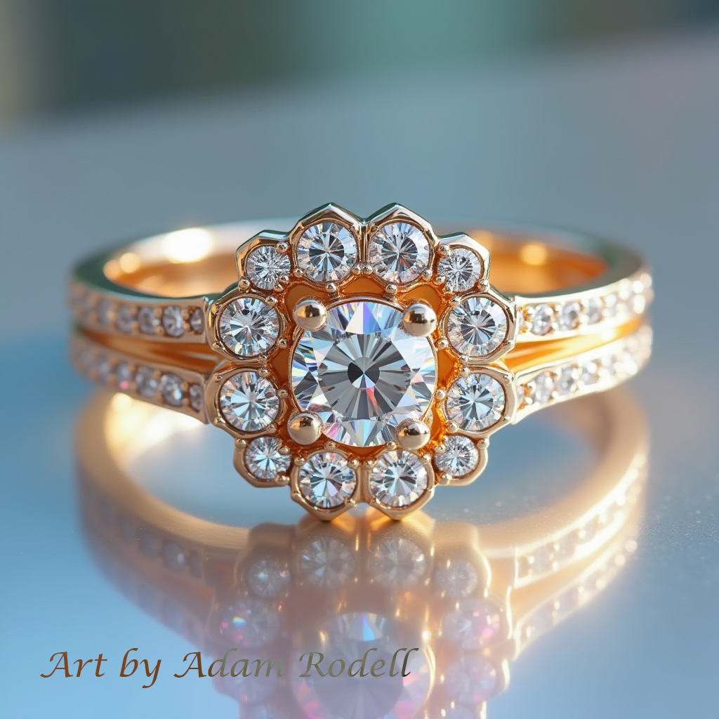 Diamond Halo Yellow Gold Engagement Ring