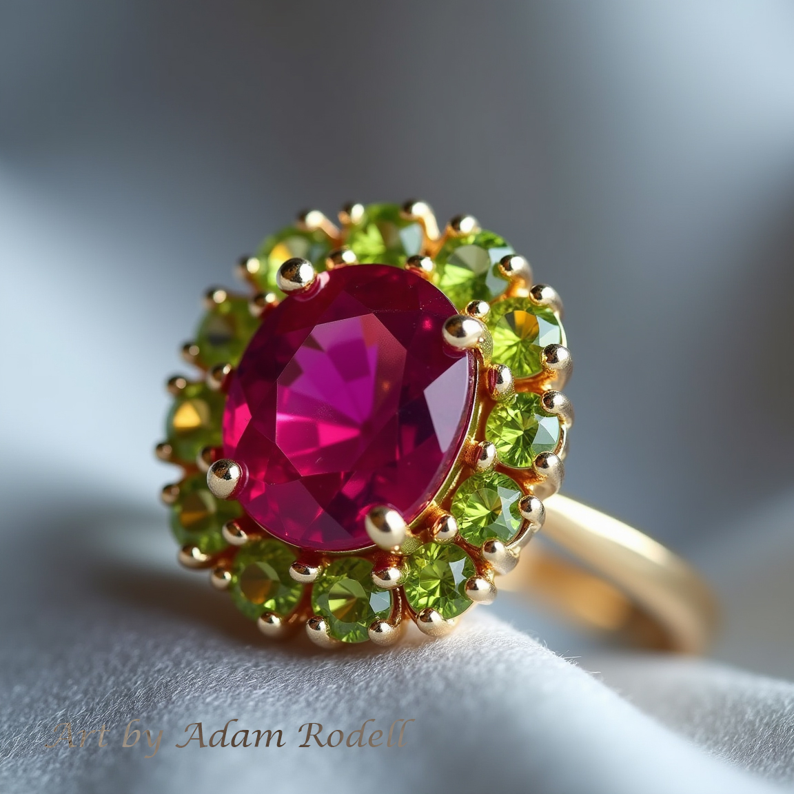 Ruby Halo Yellow Gold Ring