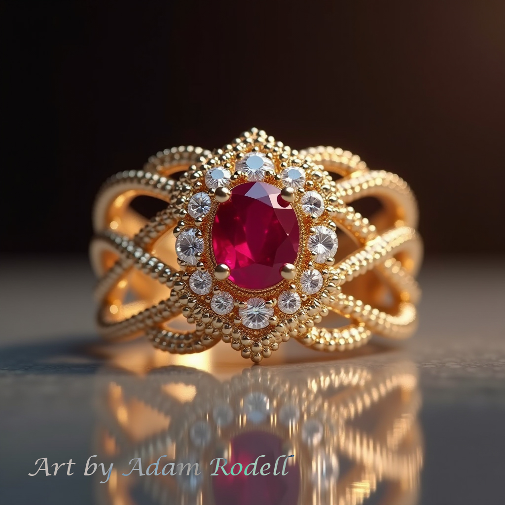 Ruby Halo Yellow Gold Ring