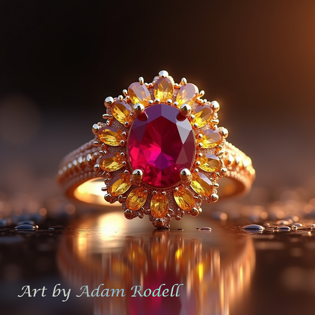 Ruby Halo Yellow Gold Ring