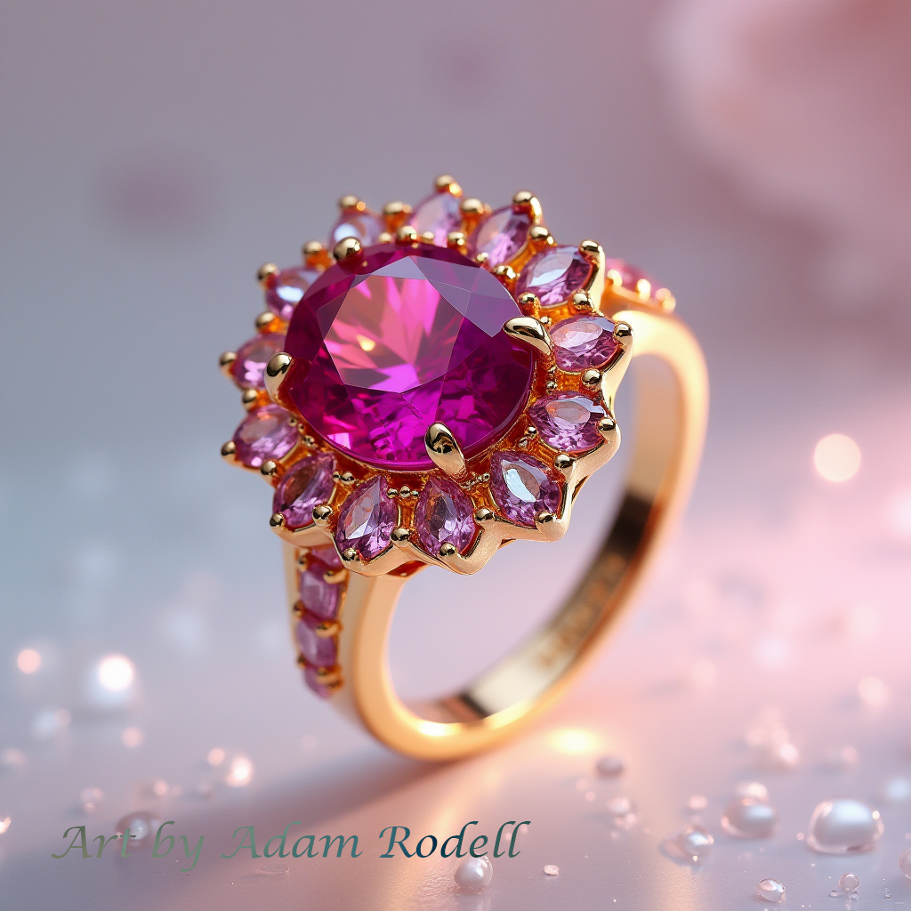 Ruby Halo Yellow Gold Ring