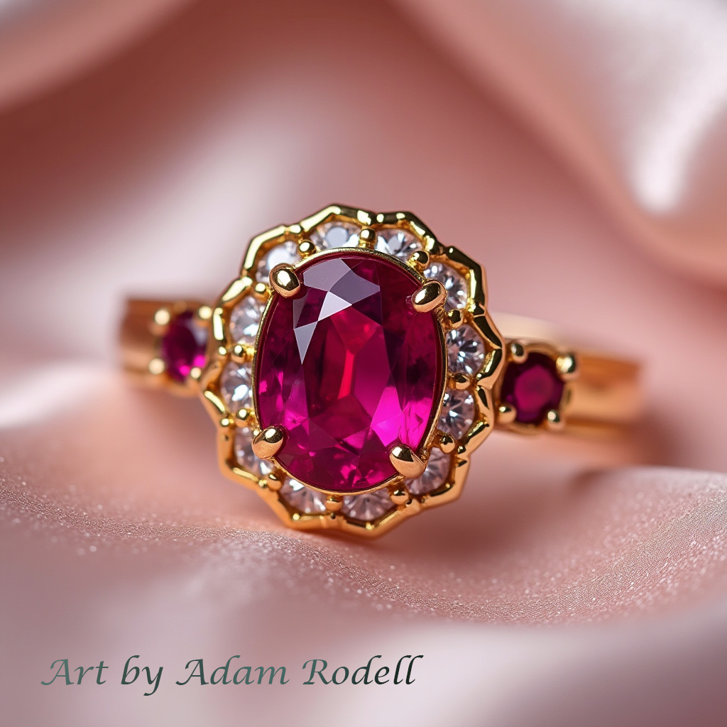 Ruby Halo Yellow Gold Ring