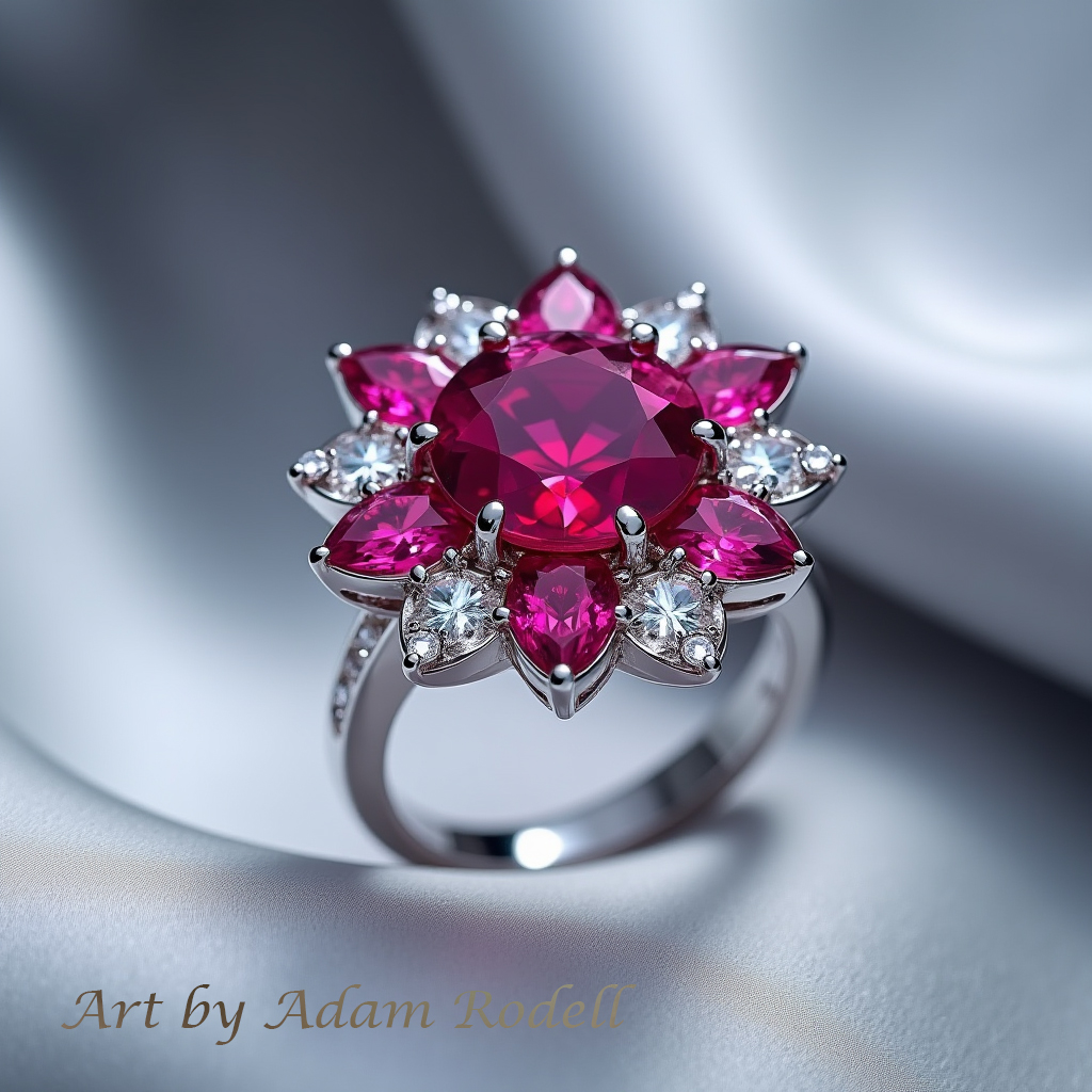 Ruby White Gold Ring Flower style