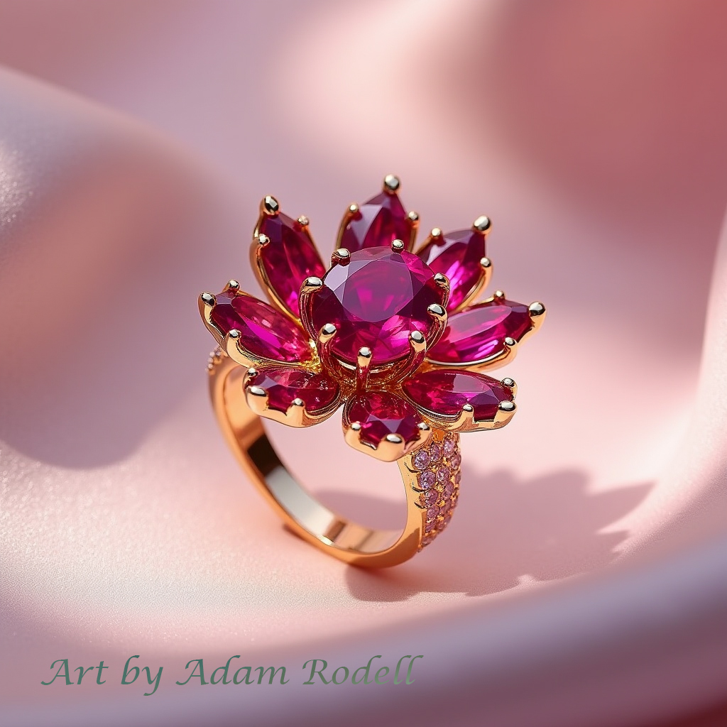 Ruby Yellow Gold Ring Flower style