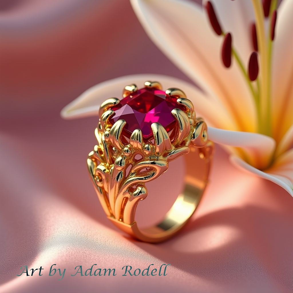 Ruby Yellow Gold Ring Flower style