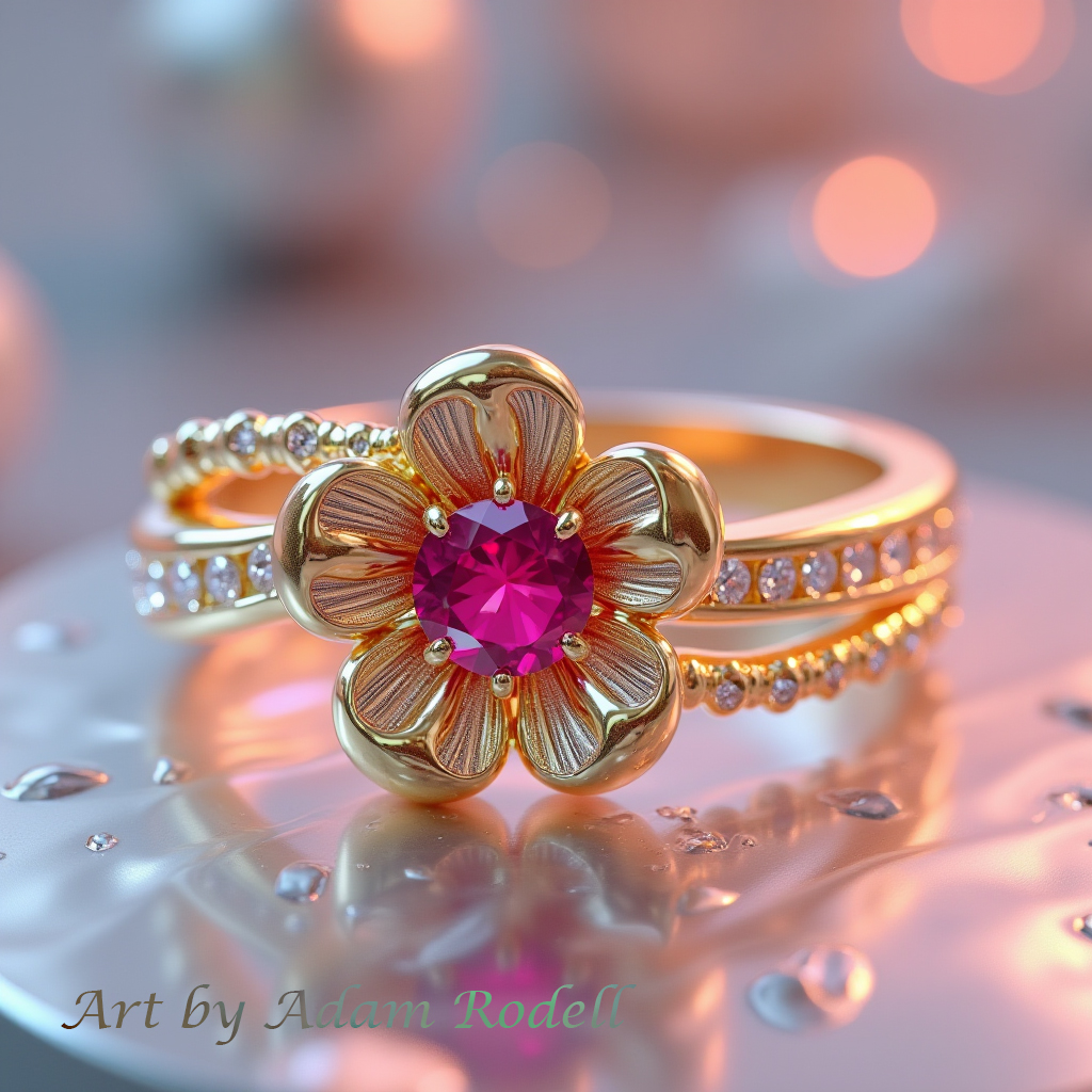 Ruby Yellow Gold Ring Flower style