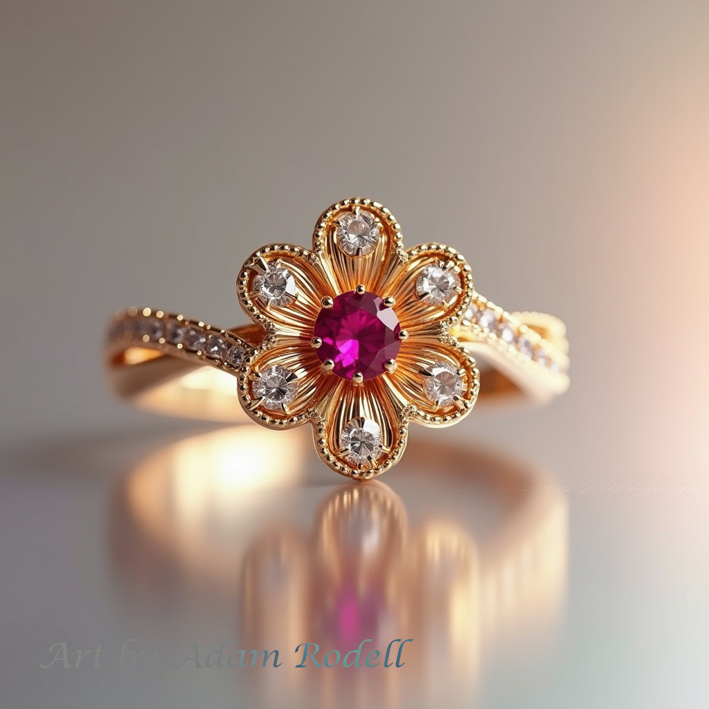 Ruby Yellow Gold Ring Flower style