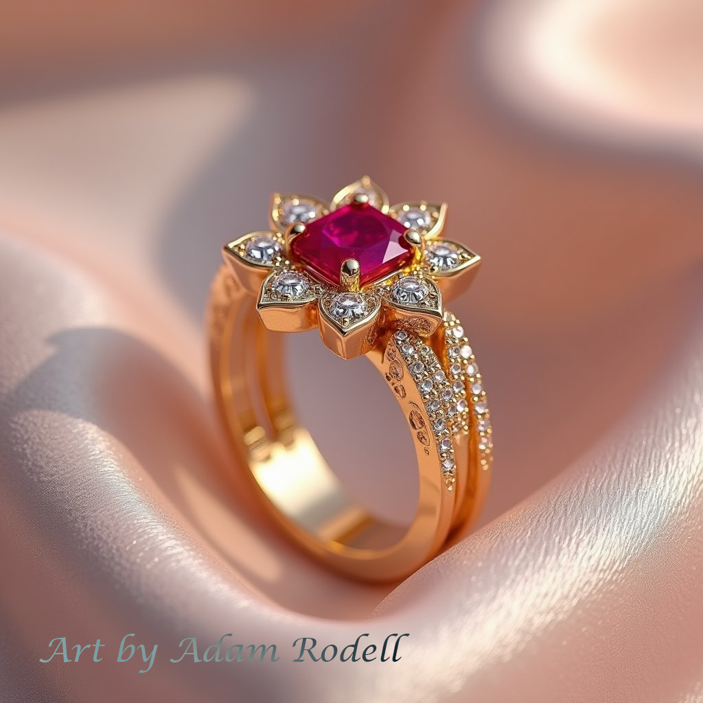 Ruby Yellow Gold Ring Flower style