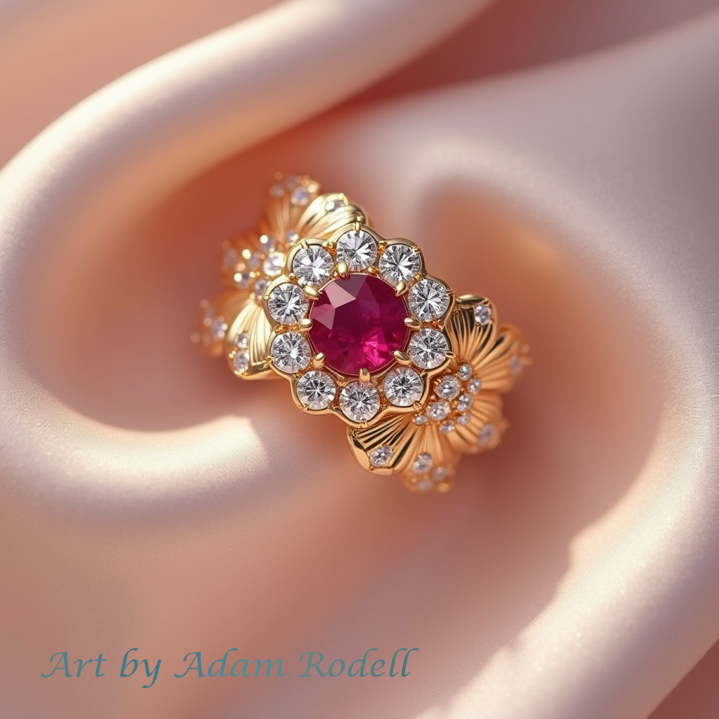 Ruby Yellow Gold Ring Flower style