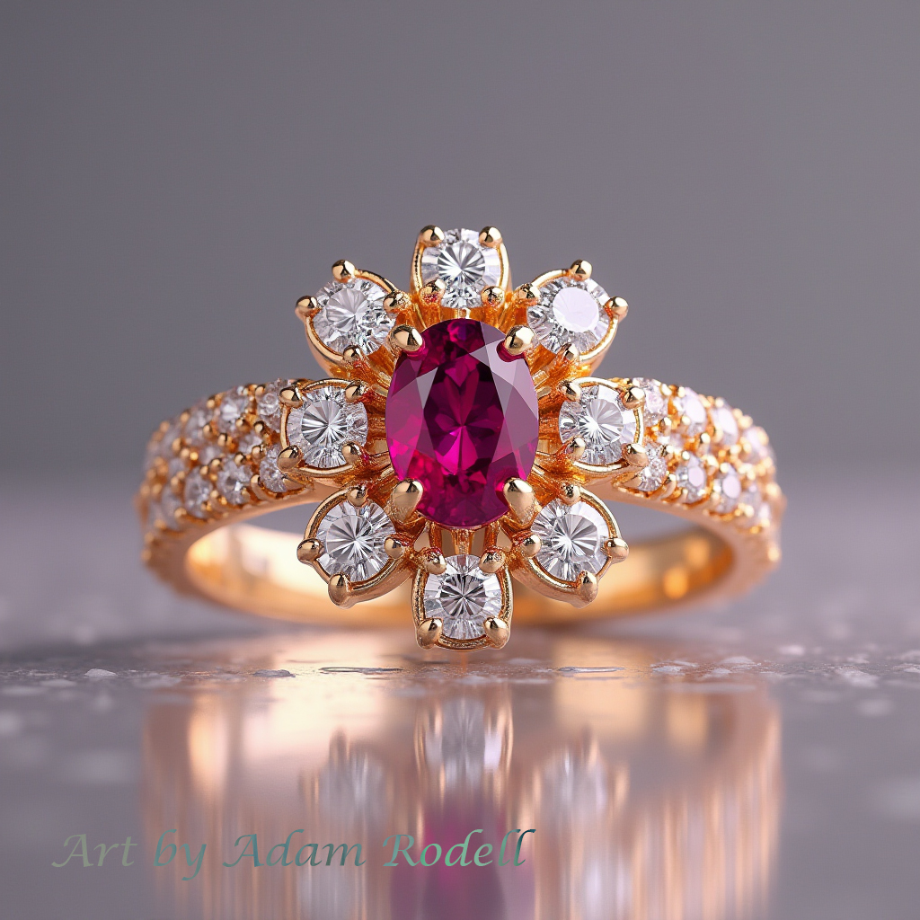 Ruby Yellow Gold Ring Flower style