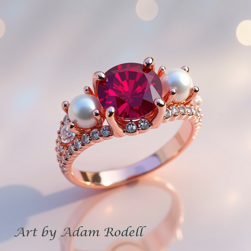 Ruby and Pearls Pink Gold Ring