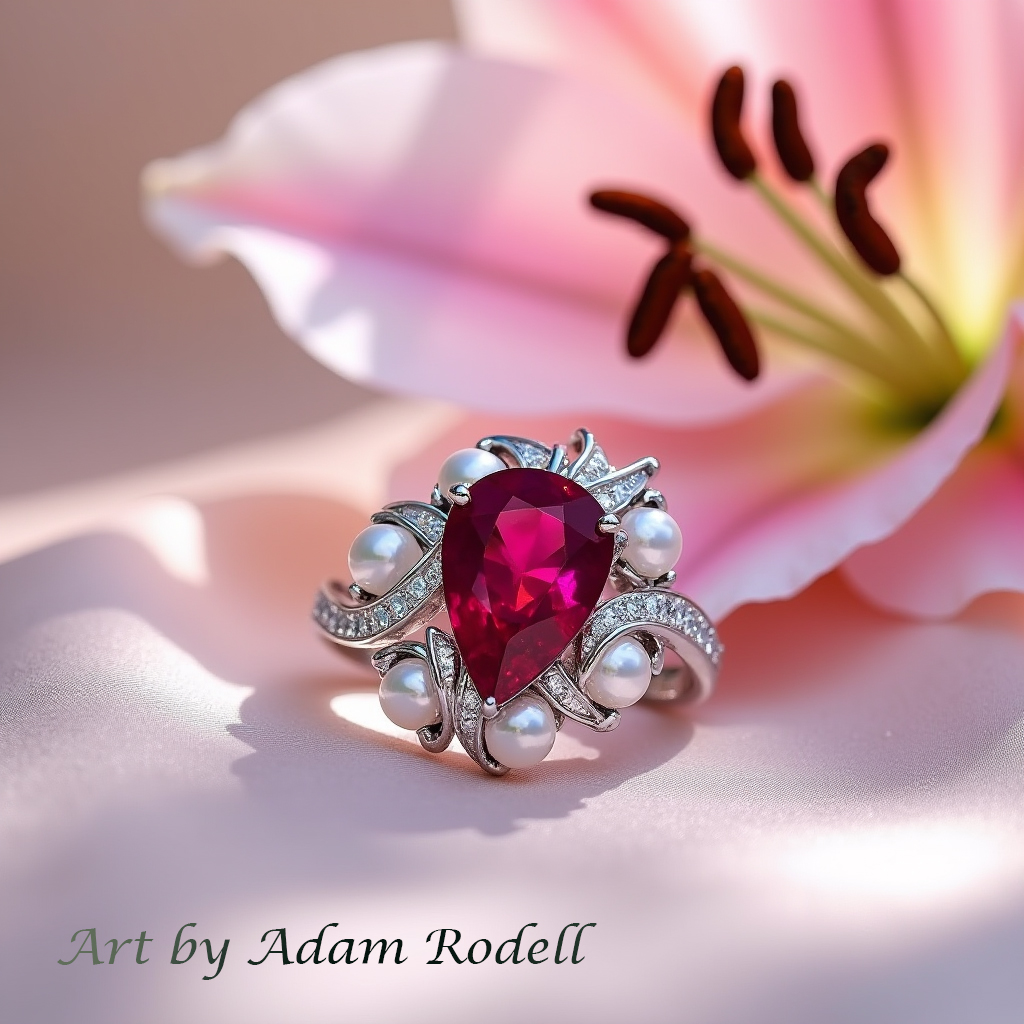 Ruby and Pearls White Gold Ring