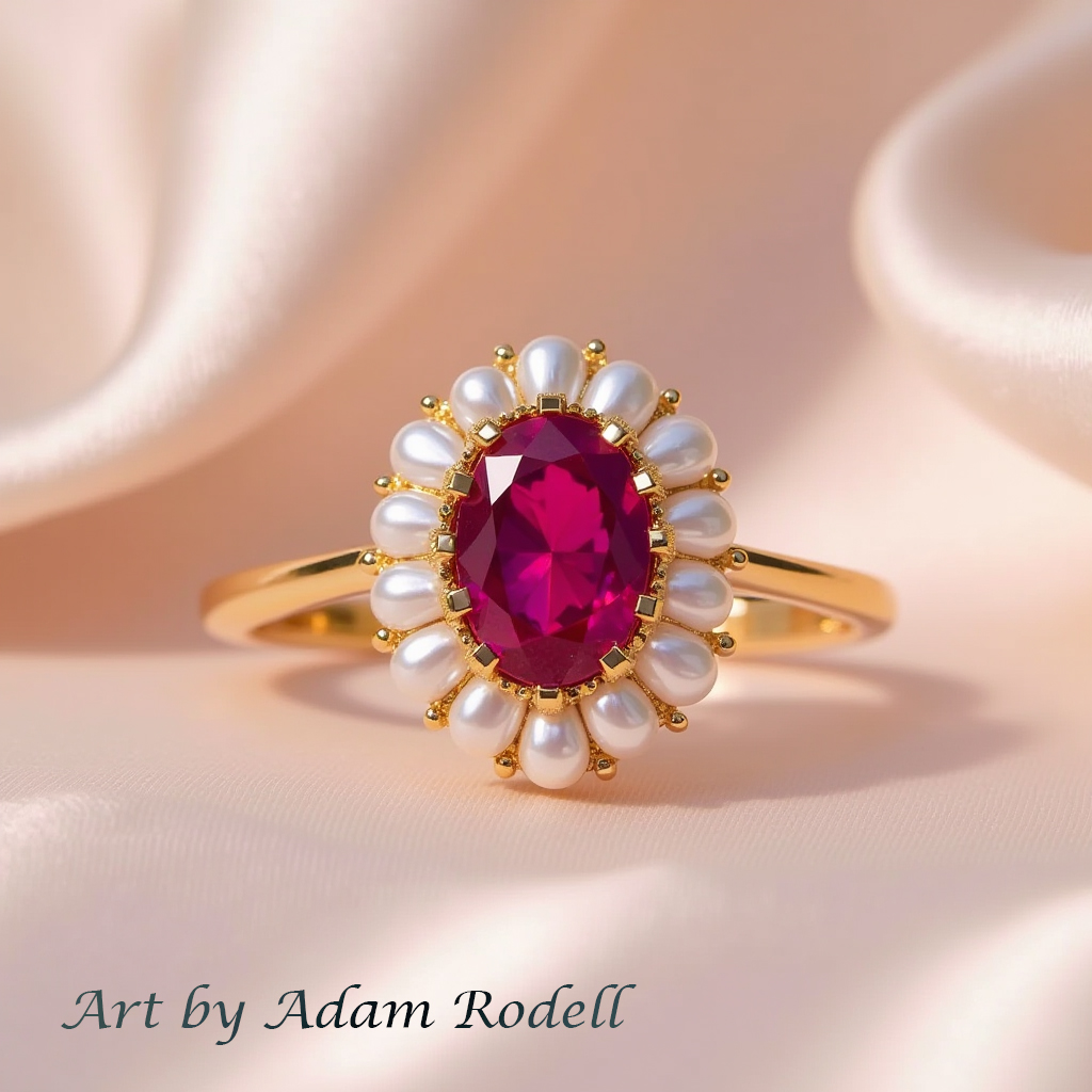 Ruby and Pearls Yellow Gold Ring