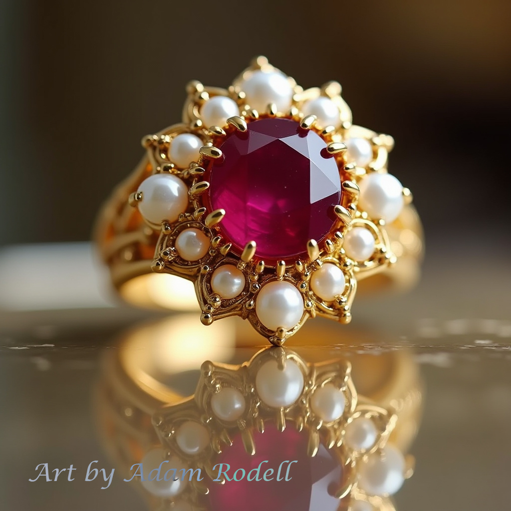 Ruby and Pearls Yellow Gold Ring