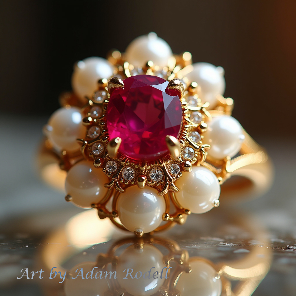 Ruby and Pearls Yellow Gold Ring