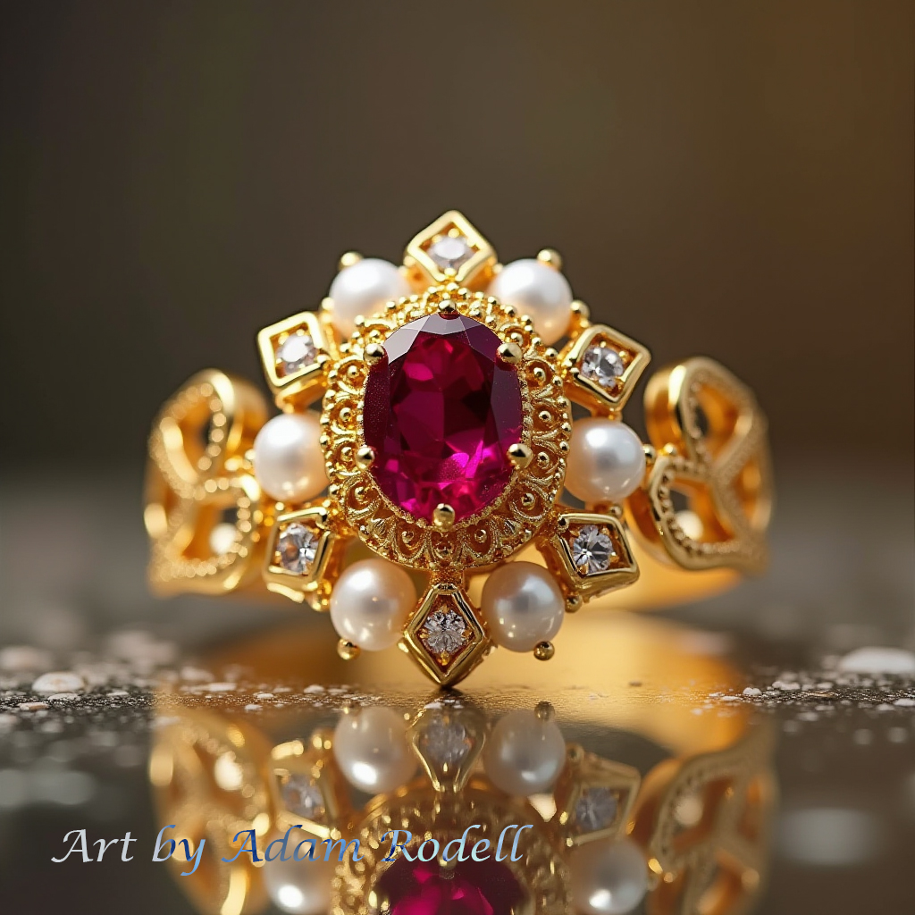 Ruby and Pearls Yellow Gold Ring