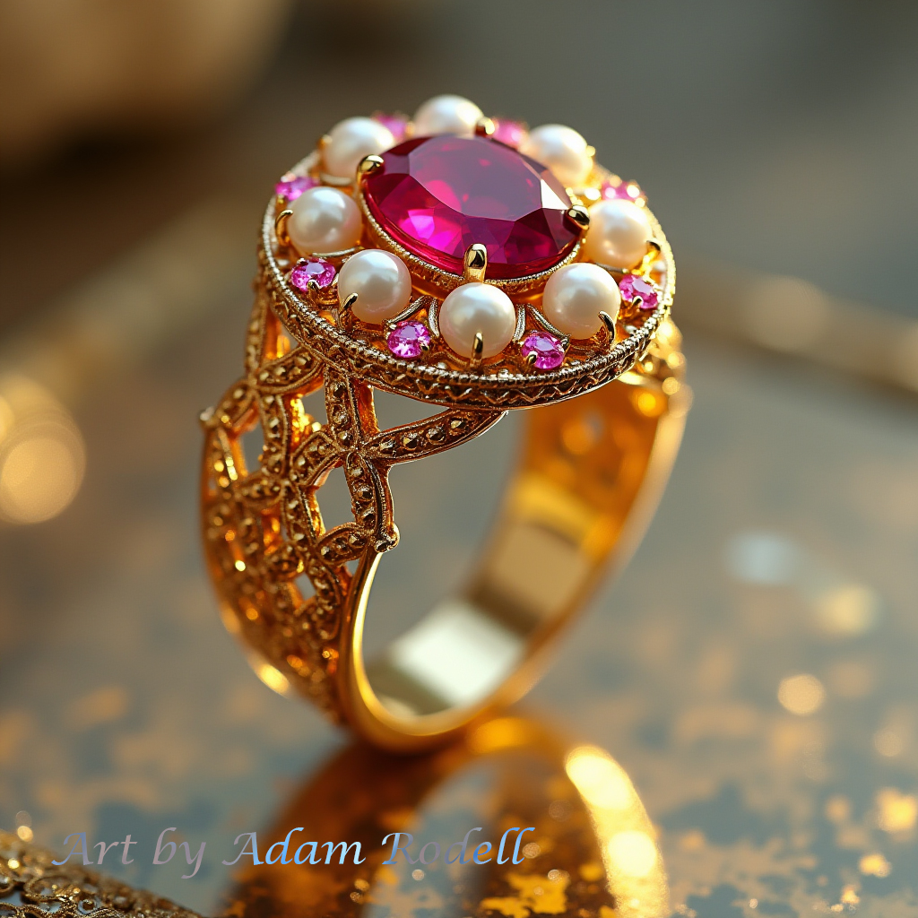 Ruby and Pearls Yellow Gold Ring