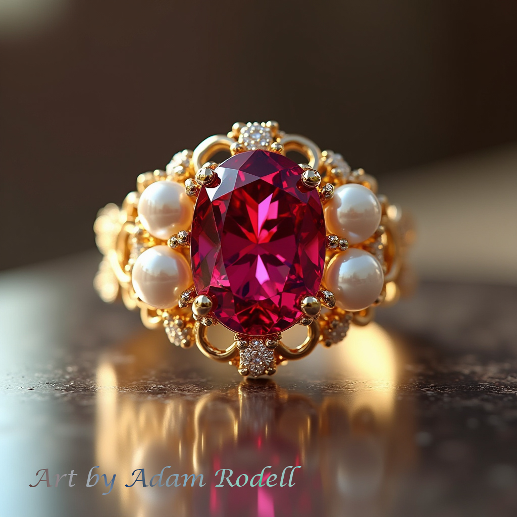 Ruby and Pearls Yellow Gold Ring