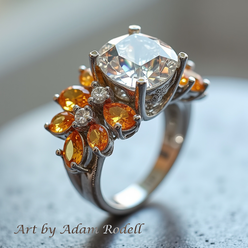 White Gold Fashion Ring with Gemstones-