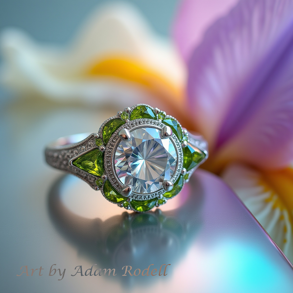 White Gold Fashion Ring with Gemstones-