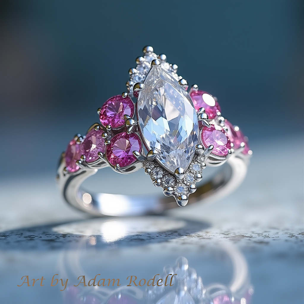 White Gold Fashion Ring with Gemstones-