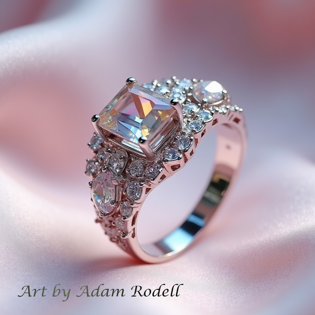 White Gold Fashion Ring with Gemstones-