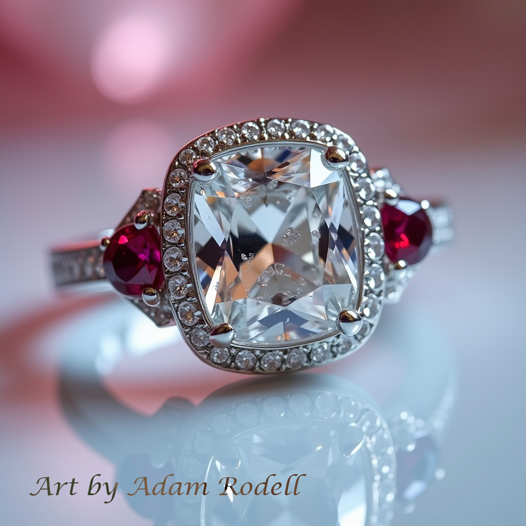 White Gold Fashion Ring with Gemstones-