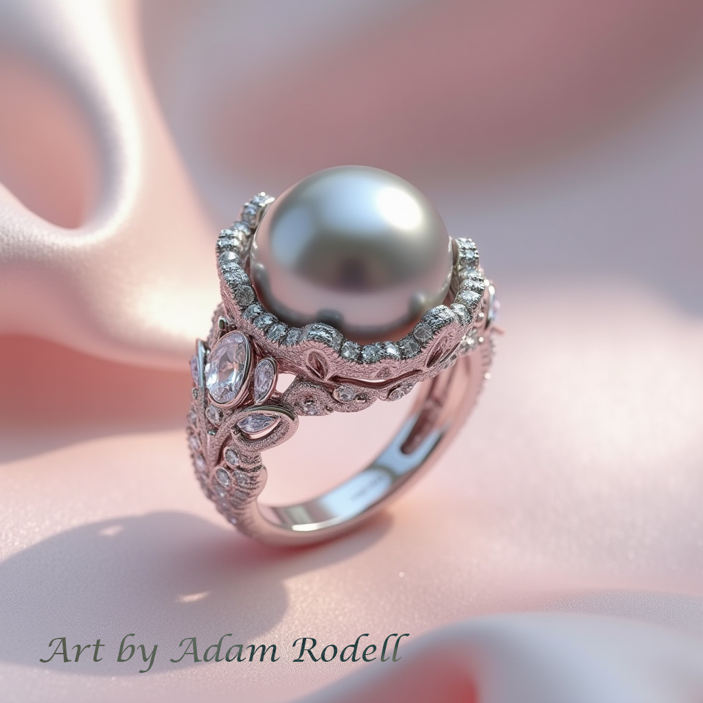 White Gold Ring with Pearl