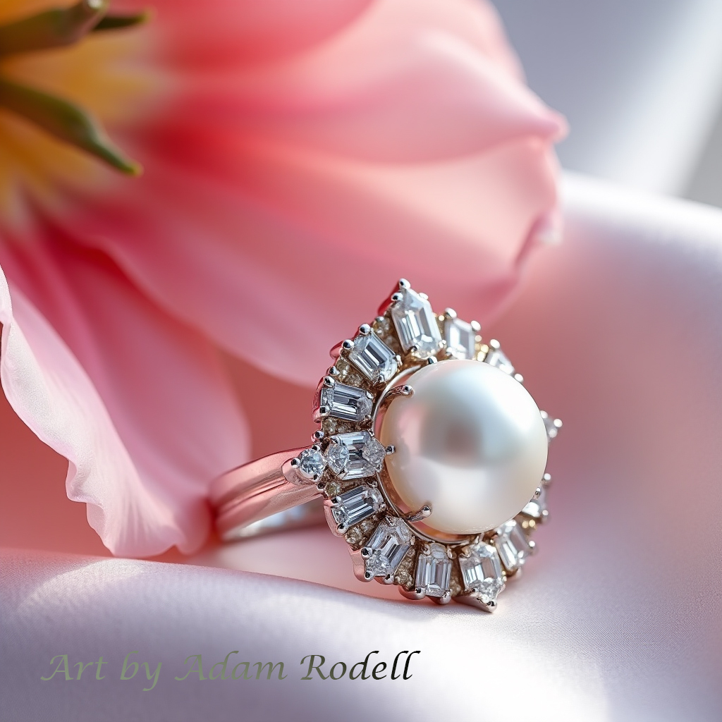 White Gold Ring with Pearl