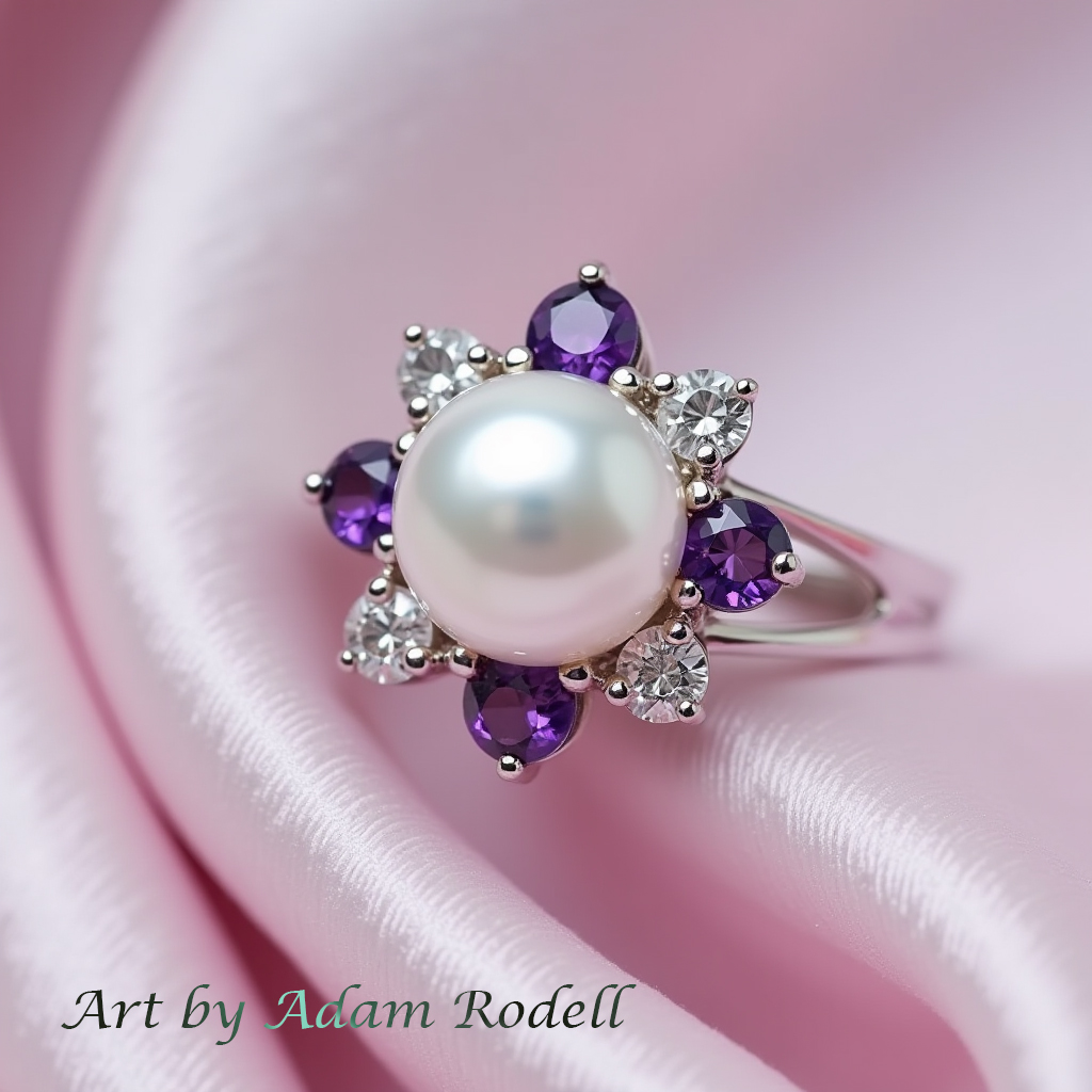 White Gold Ring with Pearl