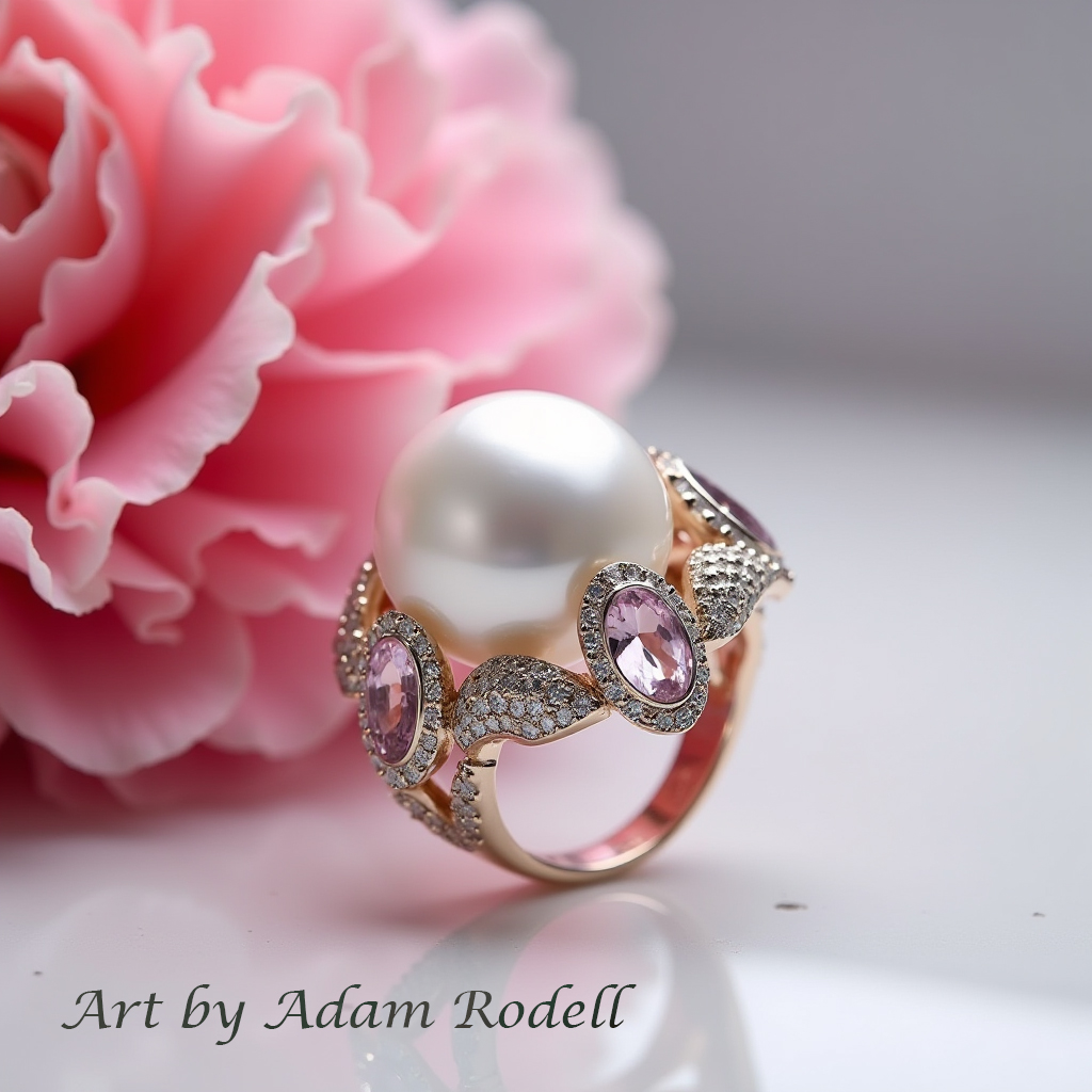 White Gold Ring with Pearl