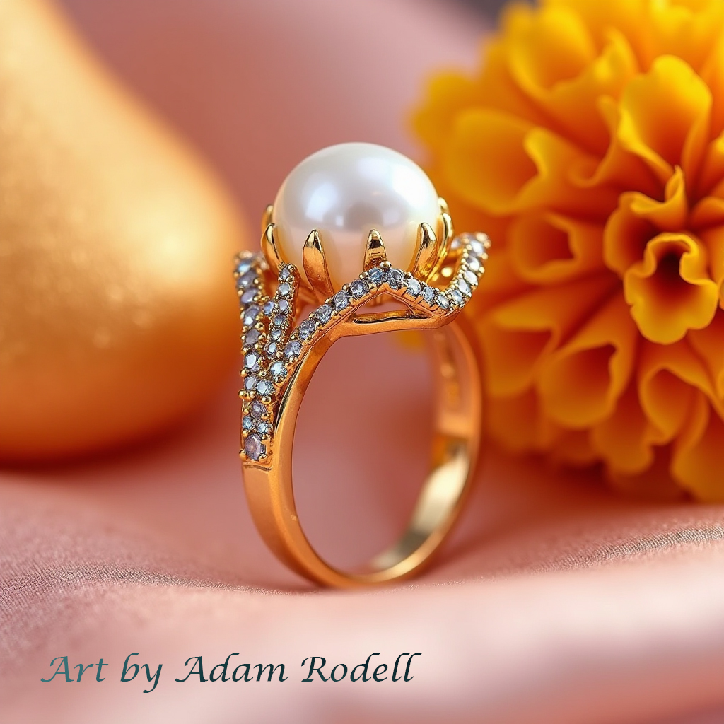 Yellow Gold Ring with Pearl