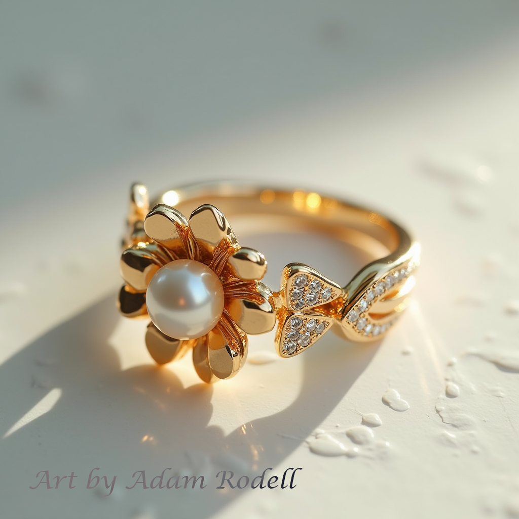 Yellow Gold Ring with Pearl