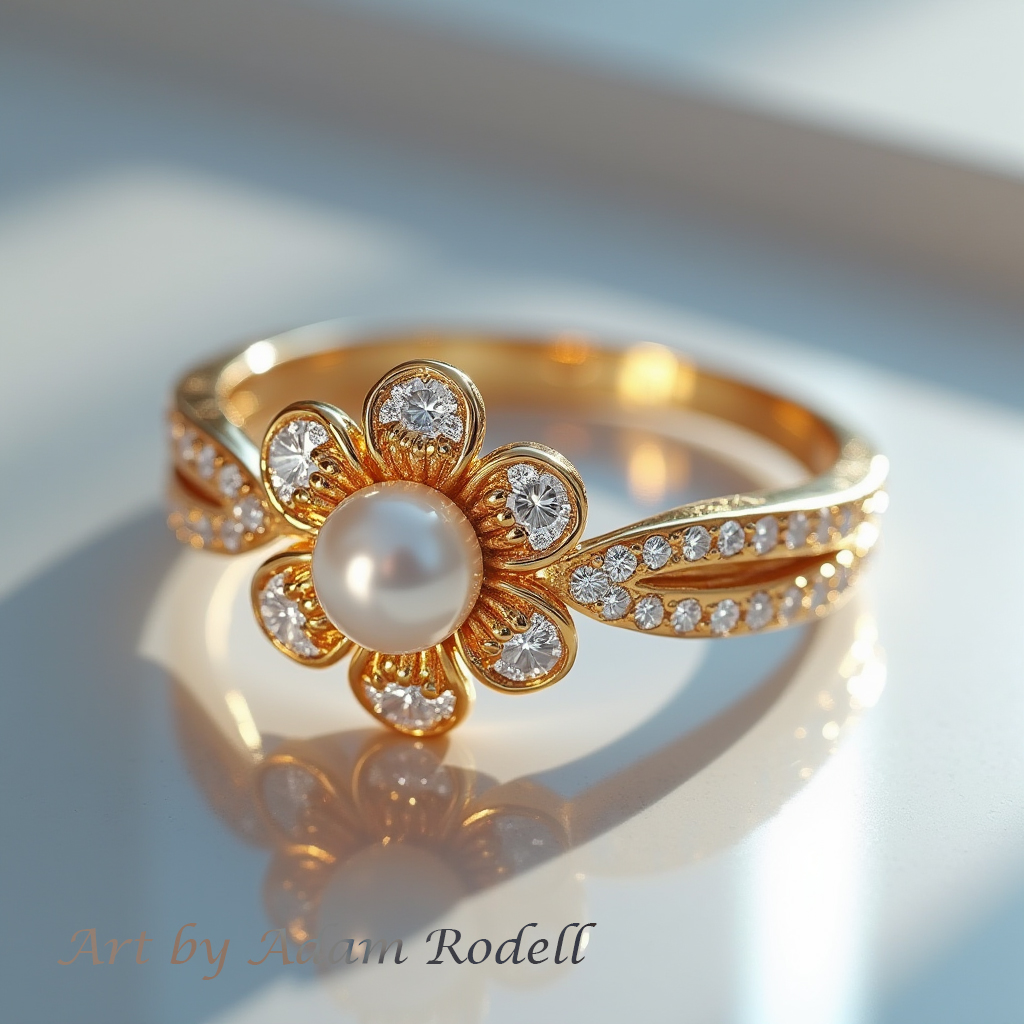 Yellow Gold Ring with Pearl