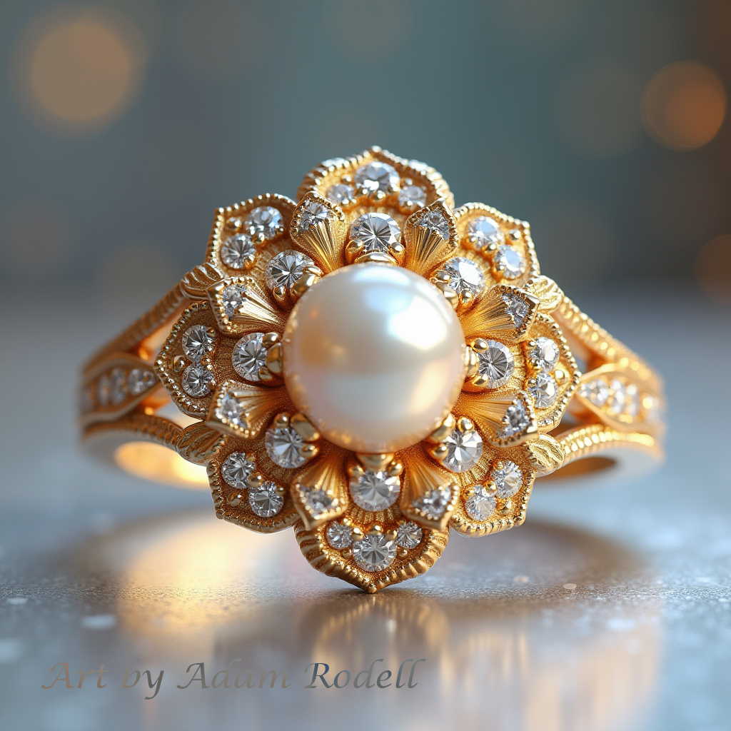 Yellow Gold Ring with Pearl