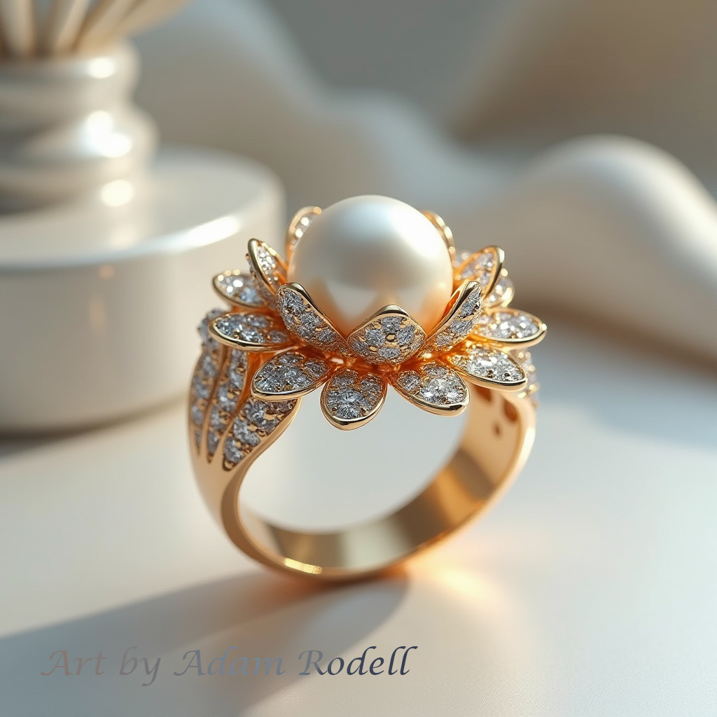 Yellow Gold Ring with Pearl